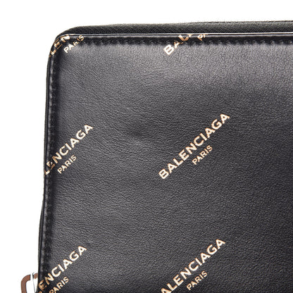 Balenciaga Calfskin Allover Logo Bazar Continental Zip Around Wallet Black Gold 8 of 8