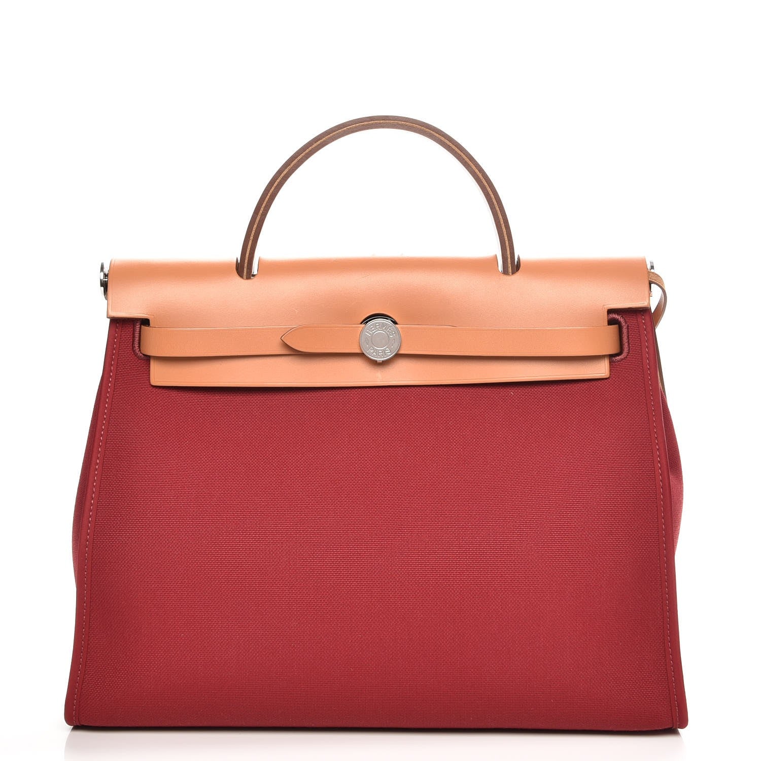 Hermes Vache Hunter Toile Herbag Zip 31 PM Rouge Grenat Natural 1 of 9
