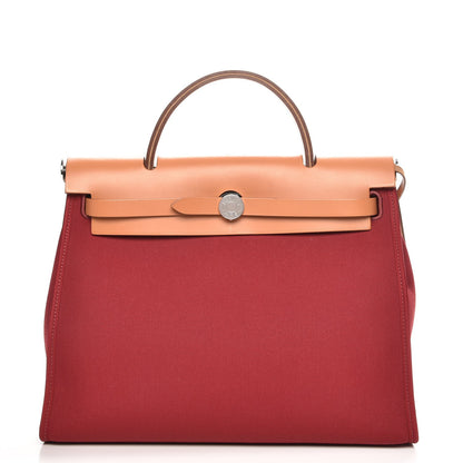 Hermes Vache Hunter Toile Herbag Zip 31 PM Rouge Grenat Natural 1 of 9