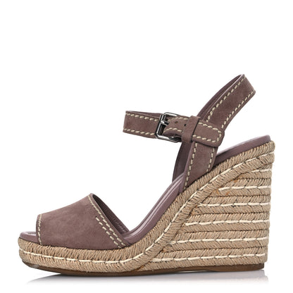 Prada Suede Jute Platfrom Logo Espadrilles Platform Sandals 39.5 Dark Rose 1 of 13
