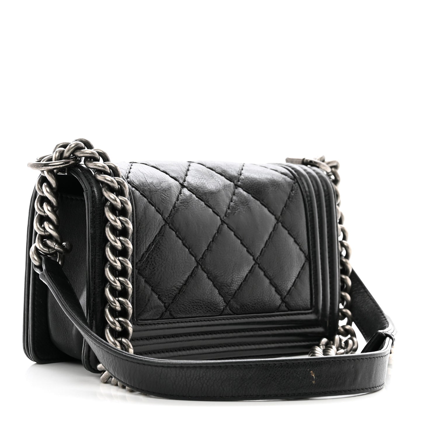 Calfskin Double Stitch Small Boy Flap Black