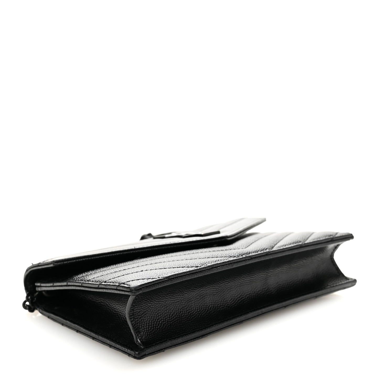 Grain De Poudre Matelasse Chevron Monogram Monochrome Envelope Chain Wallet Black