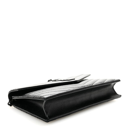 Saint Laurent Grain De Poudre Matelasse Chevron Monogram Monochrome Envelope Chain Wallet Black 4 of 12