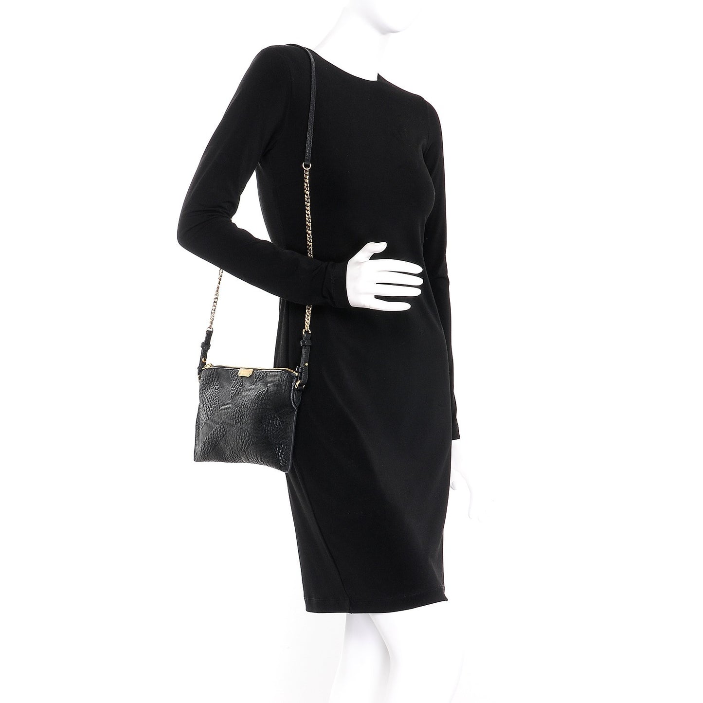 Signature Grain Calfskin Check Embossed Peyton Crossbody Clutch Bag Black