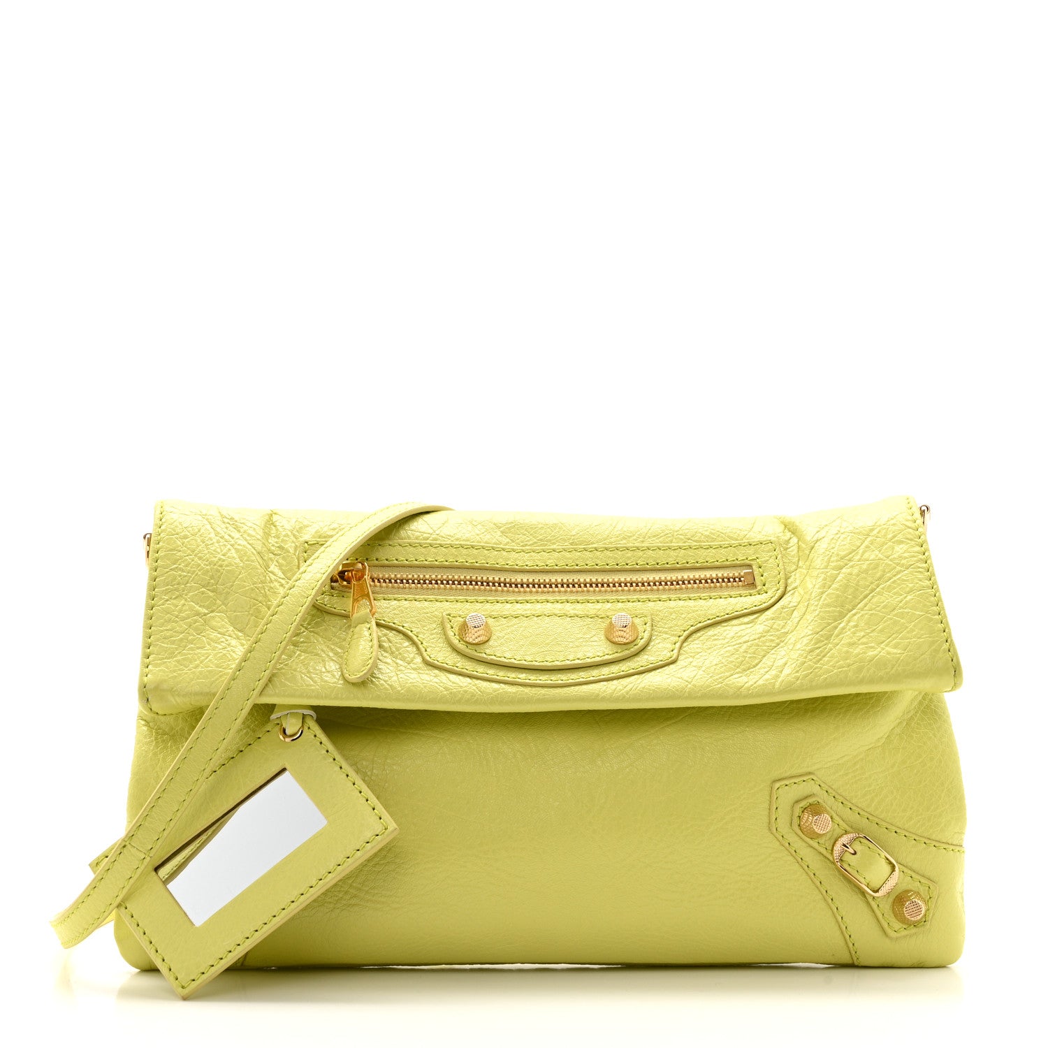 Balenciaga Agneau Giant 12 Gold Hardware Envelope Strap Clutch Jaune Citronnade 3 of 14