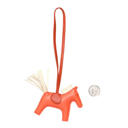 Hermes Milo Lambskin Grigri Rodeo Horse Bag Charm PM Orange Poppy Craie Terre Battue 2 of 3