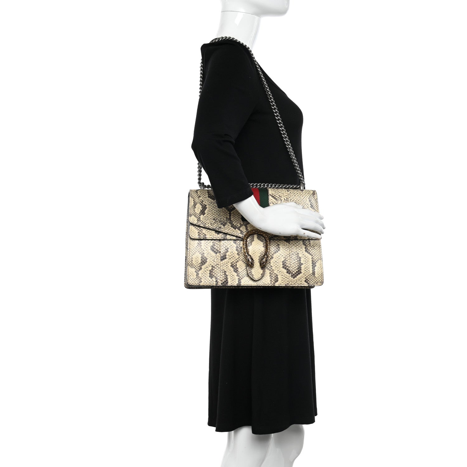 Gucci Snakeskin Web Medium Dionysus Shoulder Bag Natural 2 of 12