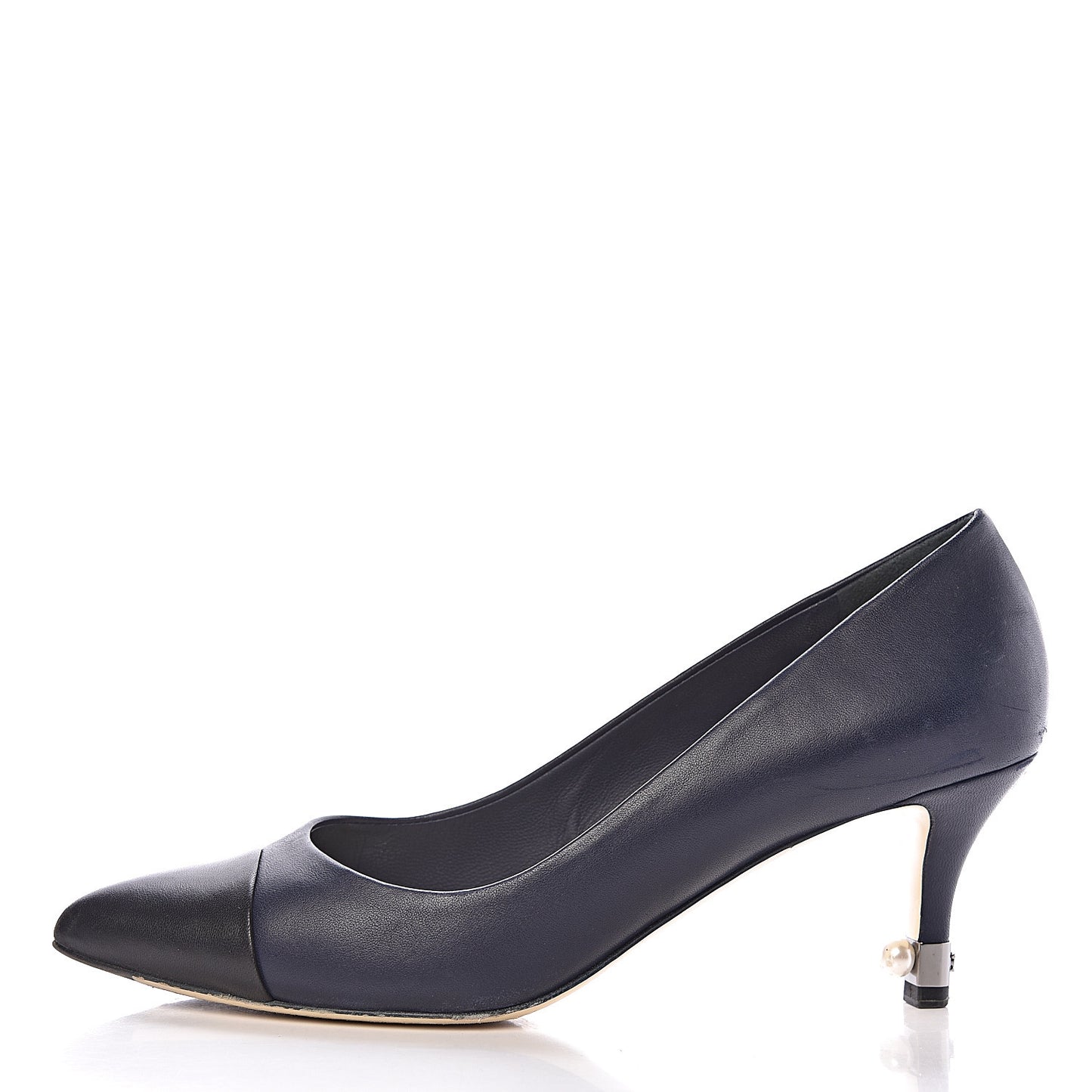 Lambskin Cap Toe Pearl Pumps 39 Navy Blue Black