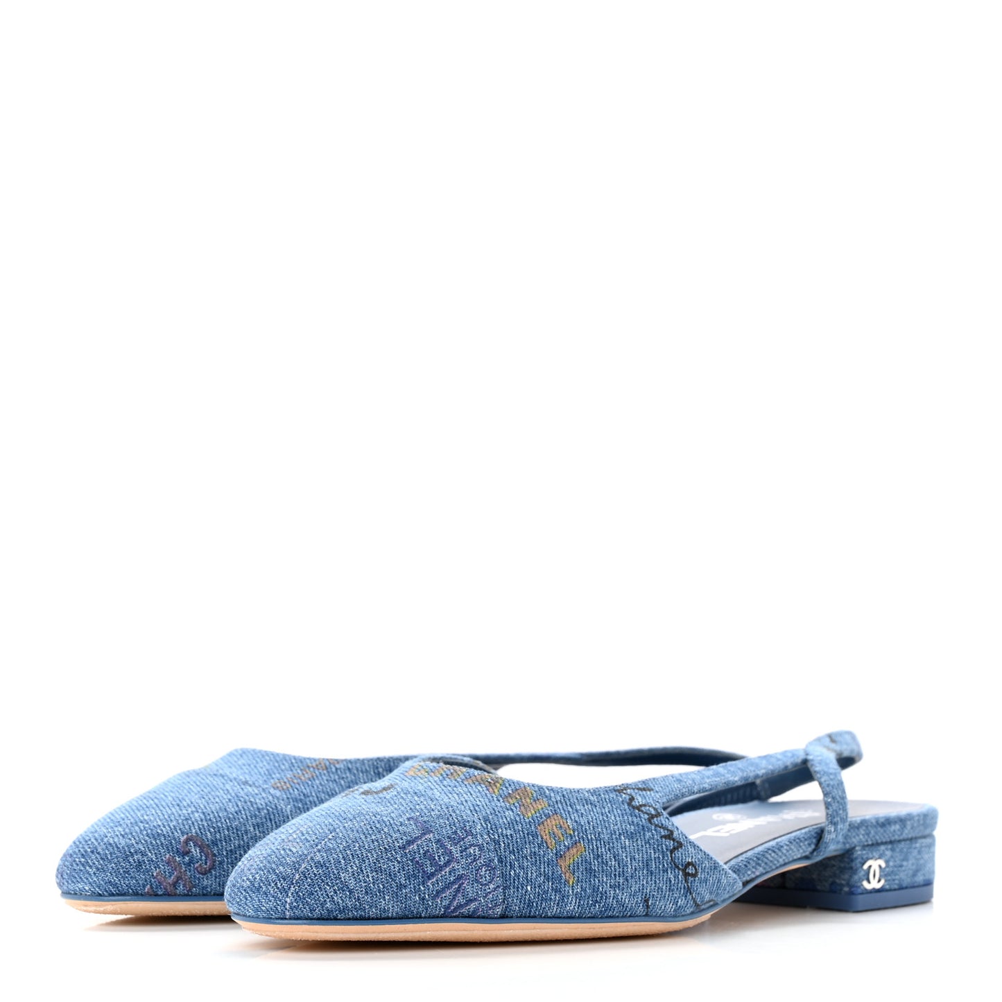 Denim Cap Toe CC Slingback Flats 37 Light Blue Multicolor