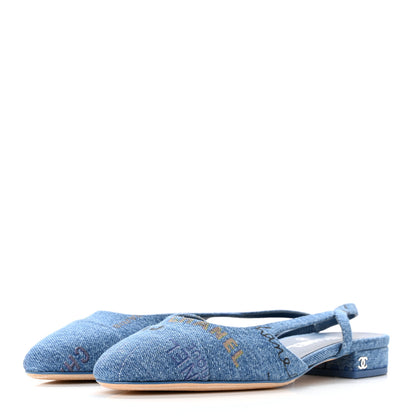 Chanel Denim Cap Toe CC Slingback Flats 37 Light Blue Multicolor 3 of 11