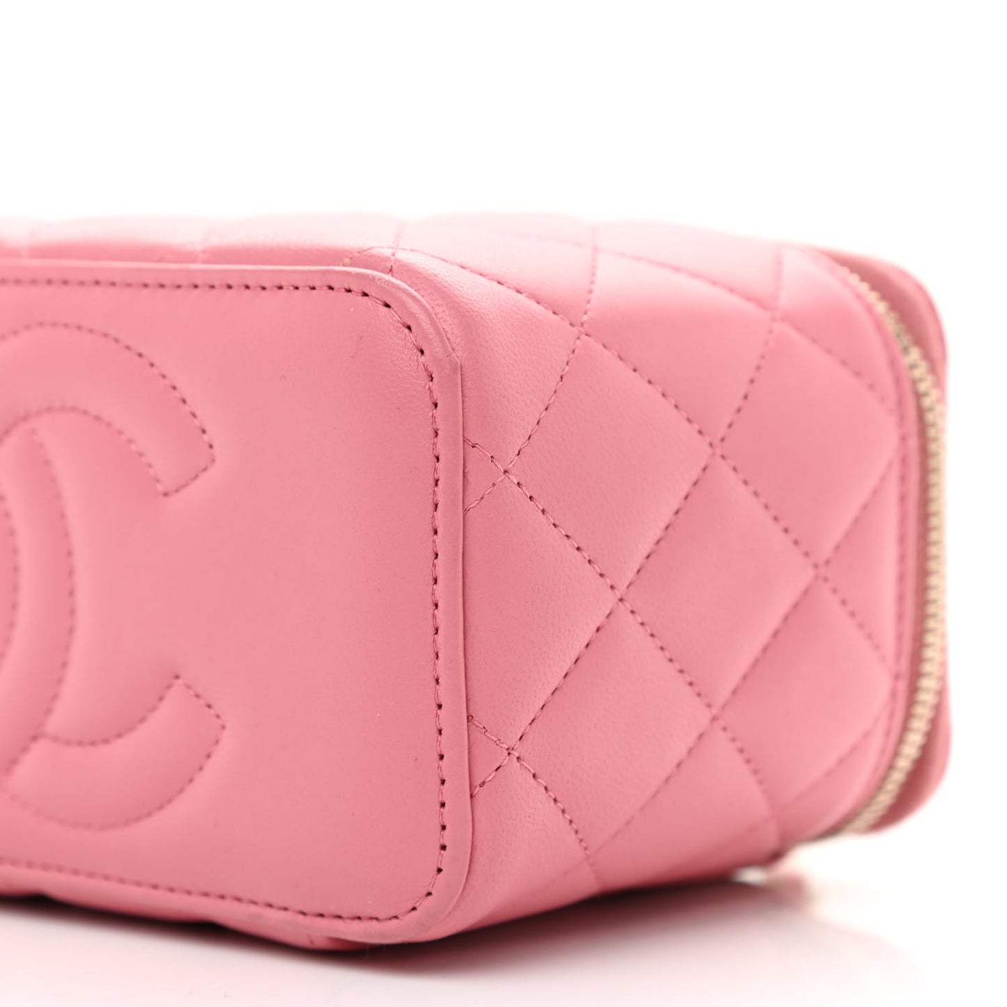 Lambskin Quilted Small Top Handle Vanity Case With Chain Dark Pink