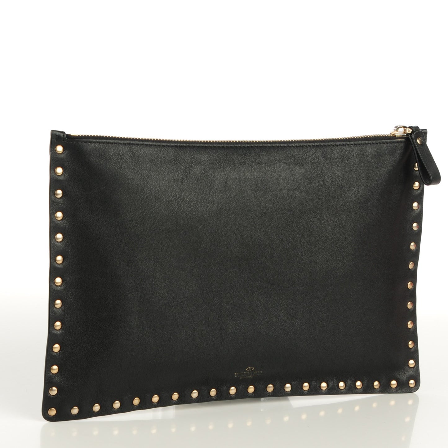 Vitello Large Rockstud Zip Pouch Black
