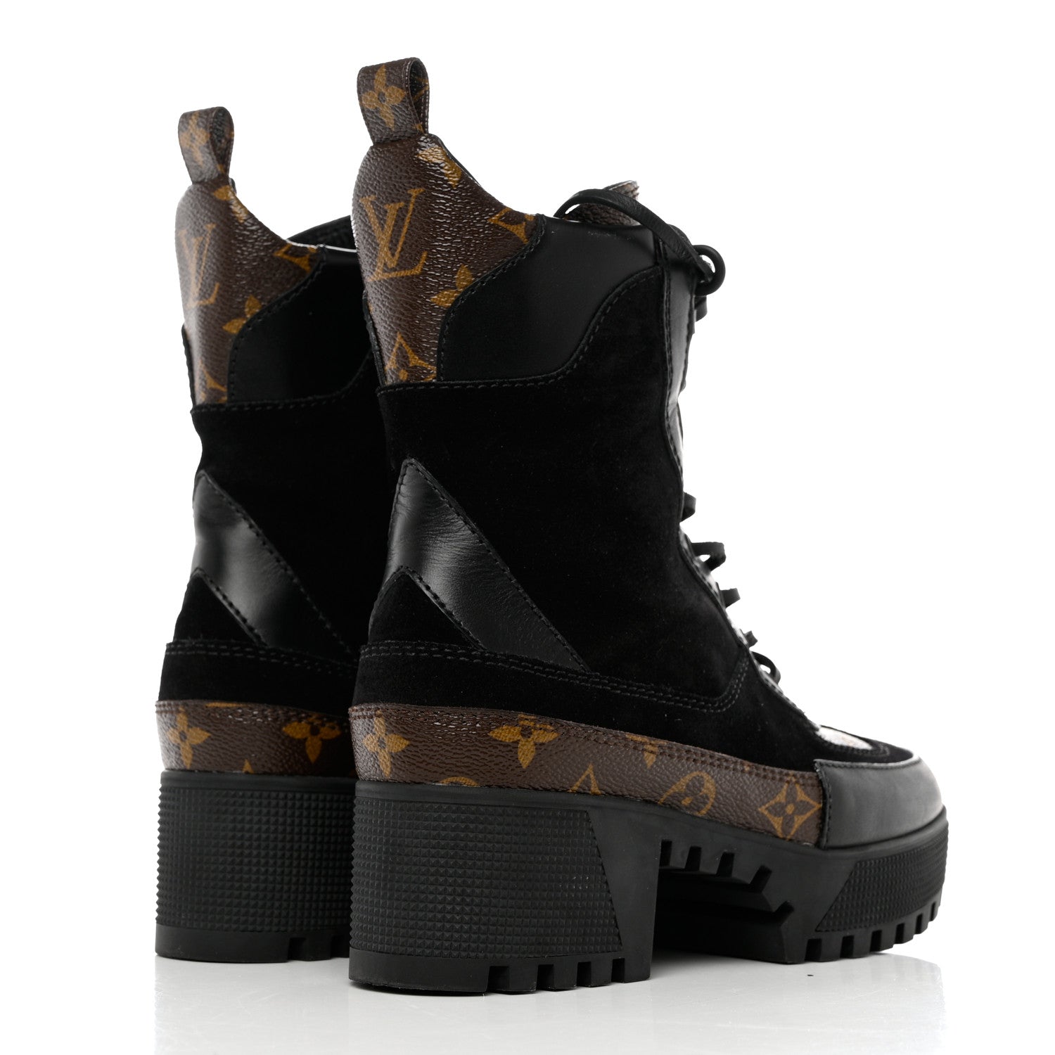 Louis Vuitton Suede Calfskin Monogram Laureate Platform Desert Boots 35.5 Black 4 of 8