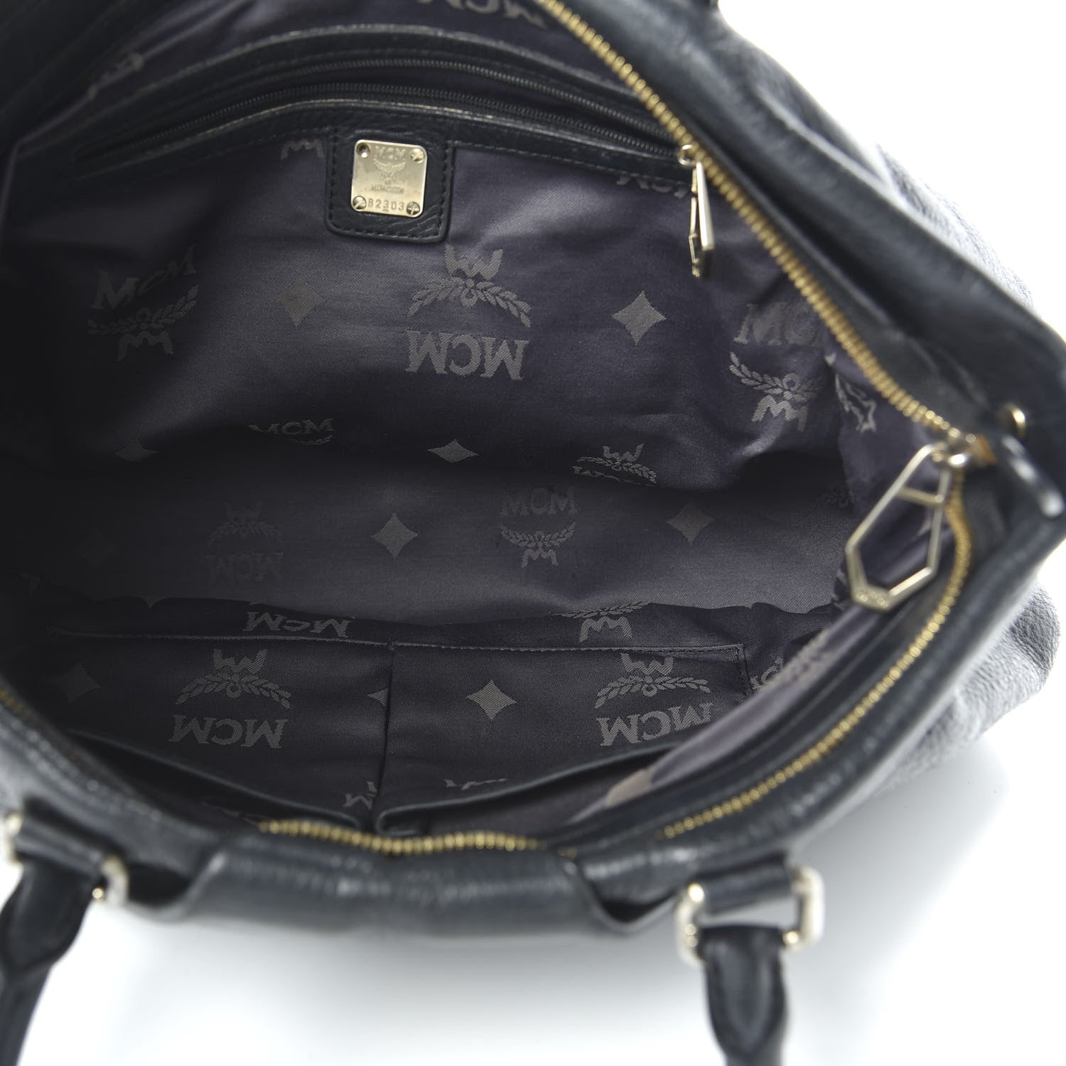 MCM Calfskin Monogram Tote Black 5 of 9