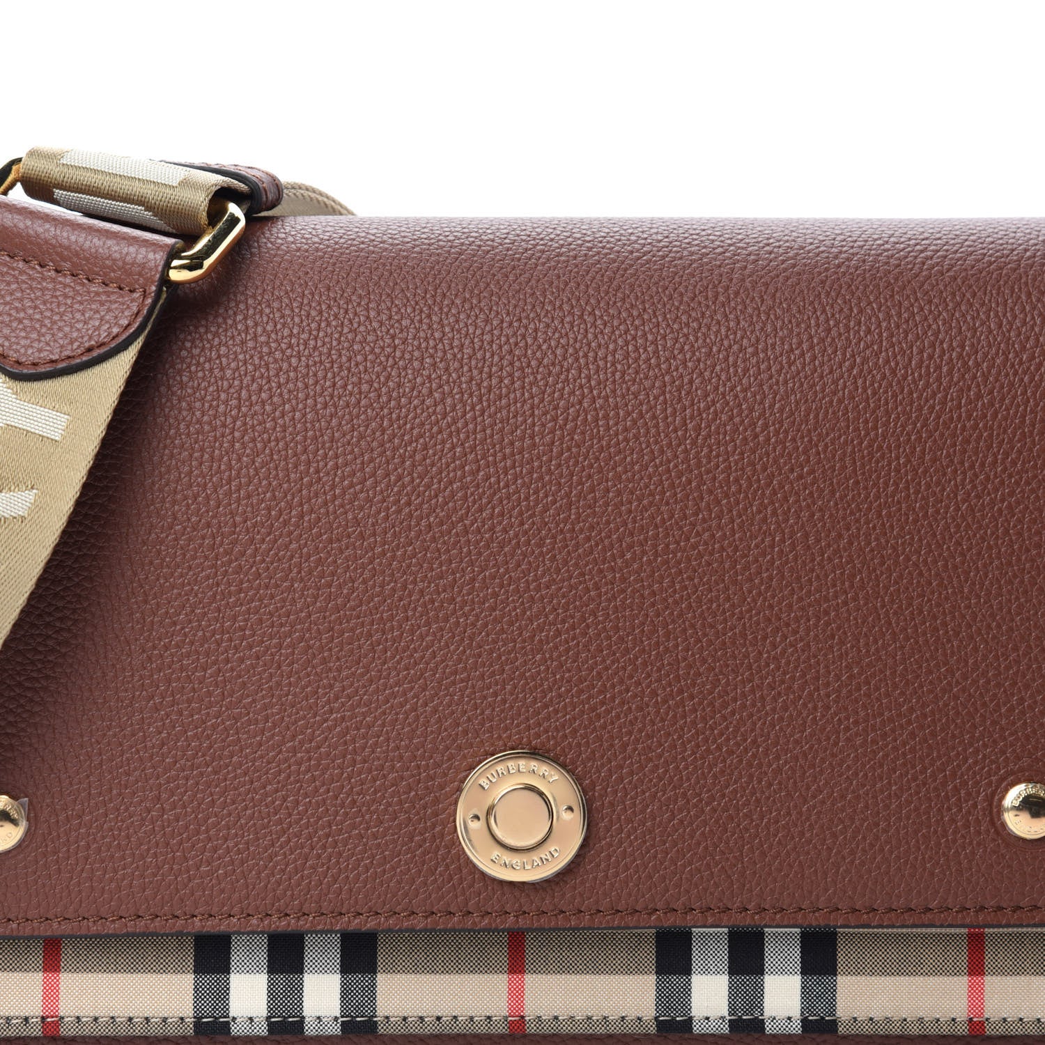 Burberry Calfskin Vintage Check Note Crossbody Bag Tan 9 of 9
