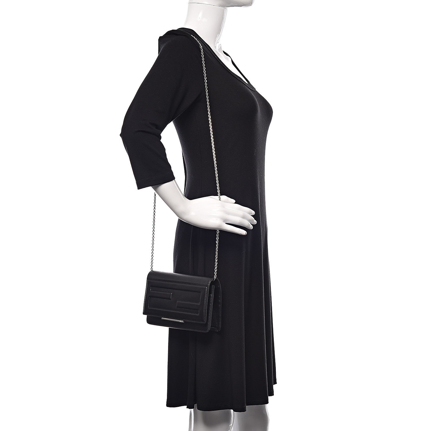 Fendi Vitello Flamingo Tube Wallet on Chain Black 2 of 10
