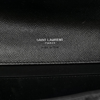 Saint Laurent Grain De Poudre Matelasse Chevron Monogram Envelope Clutch Black 6 of 10