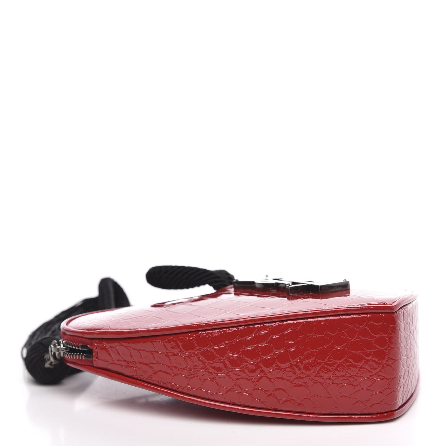 Patent Crocodile Embossed Sac Coeur Heart Shaped Clutch Red