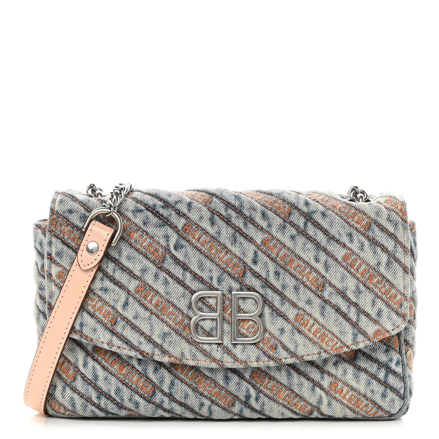 Destroyed Denim Jacquard Logo Matelasse BB Chain Wallet Bluette