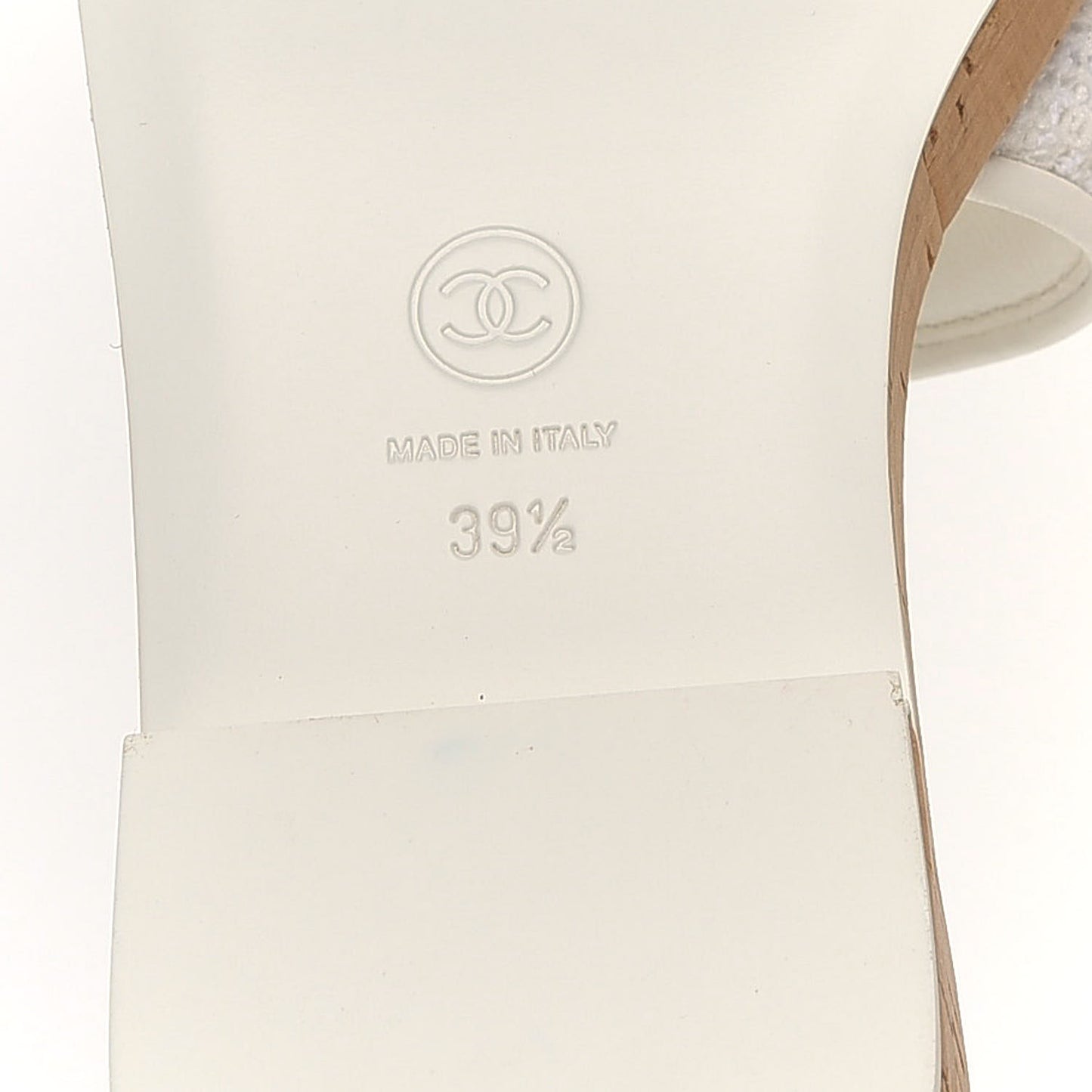 Tweed Cork CC Chain Mule Sandal 39.5 White