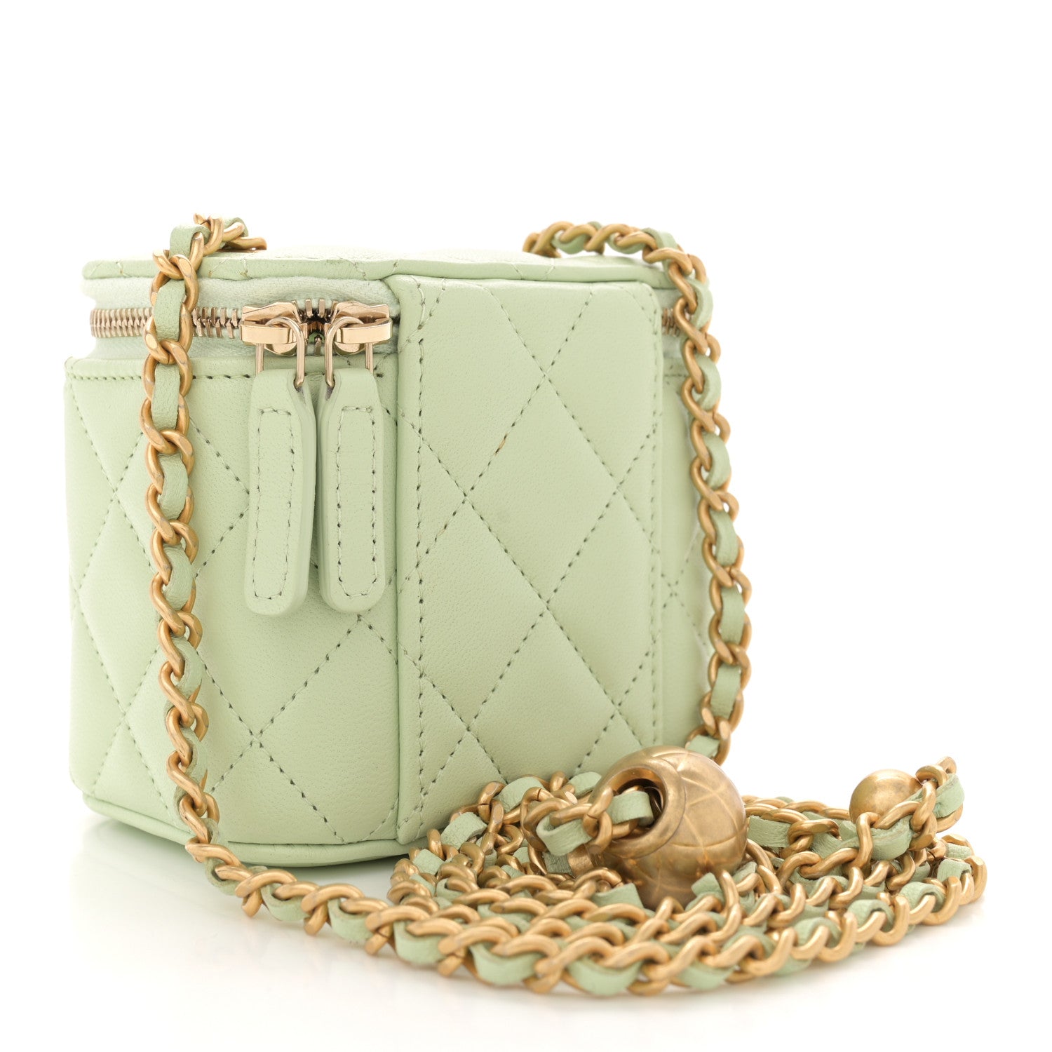 Chanel Lambskin Quilted Pearl Crush Mini Vanity Case With Chain Light Green 3 of 11