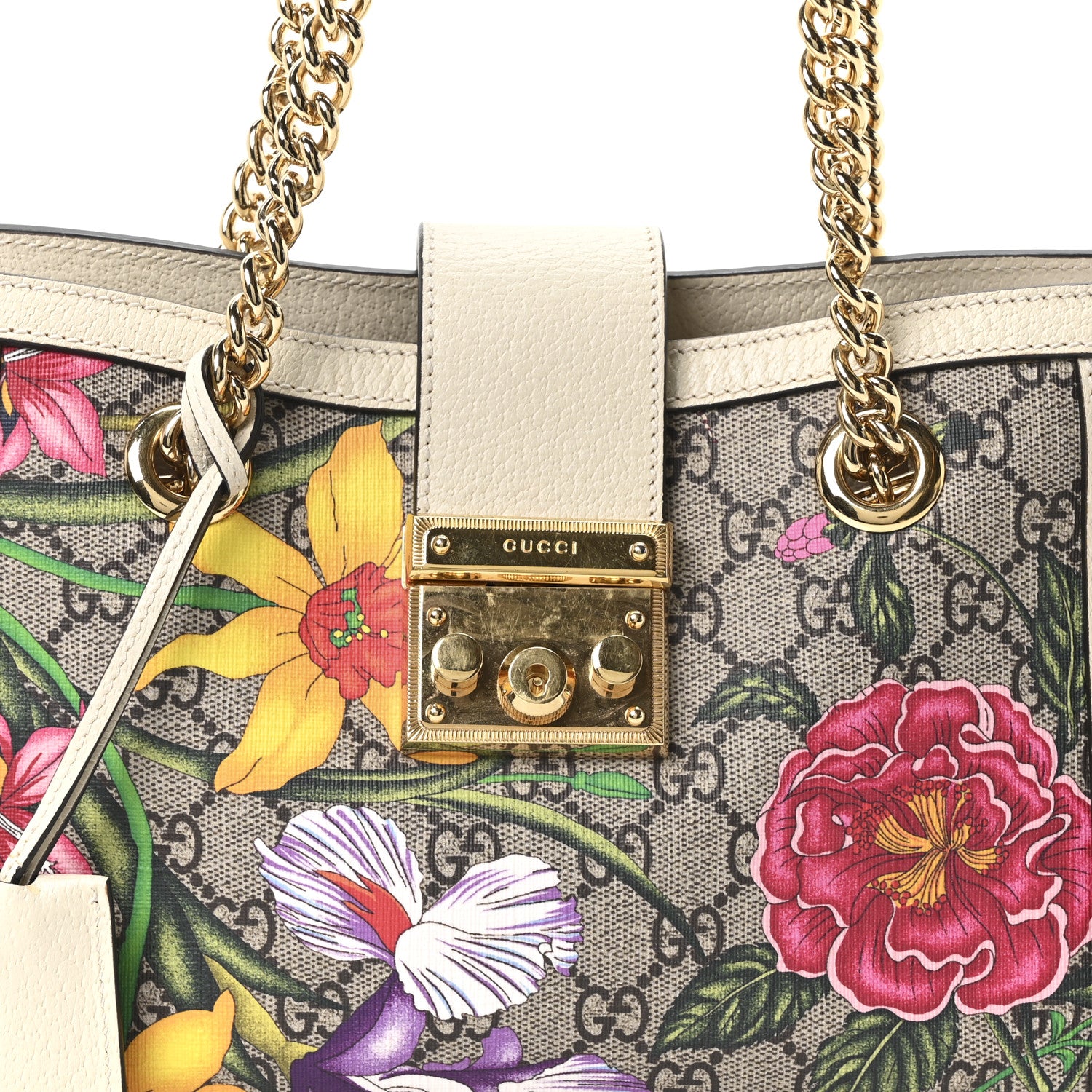 【新品】　大判140×140 希少フラワー柄【GUCCI】 Gucci GG Supreme Monogram Flora Textured Calfskin Small Padlock