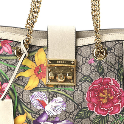 Gucci GG Supreme Monogram Flora Textured Calfskin Small Padlock Tote Beige Ebony Multicolor Mystic White 7 of 9