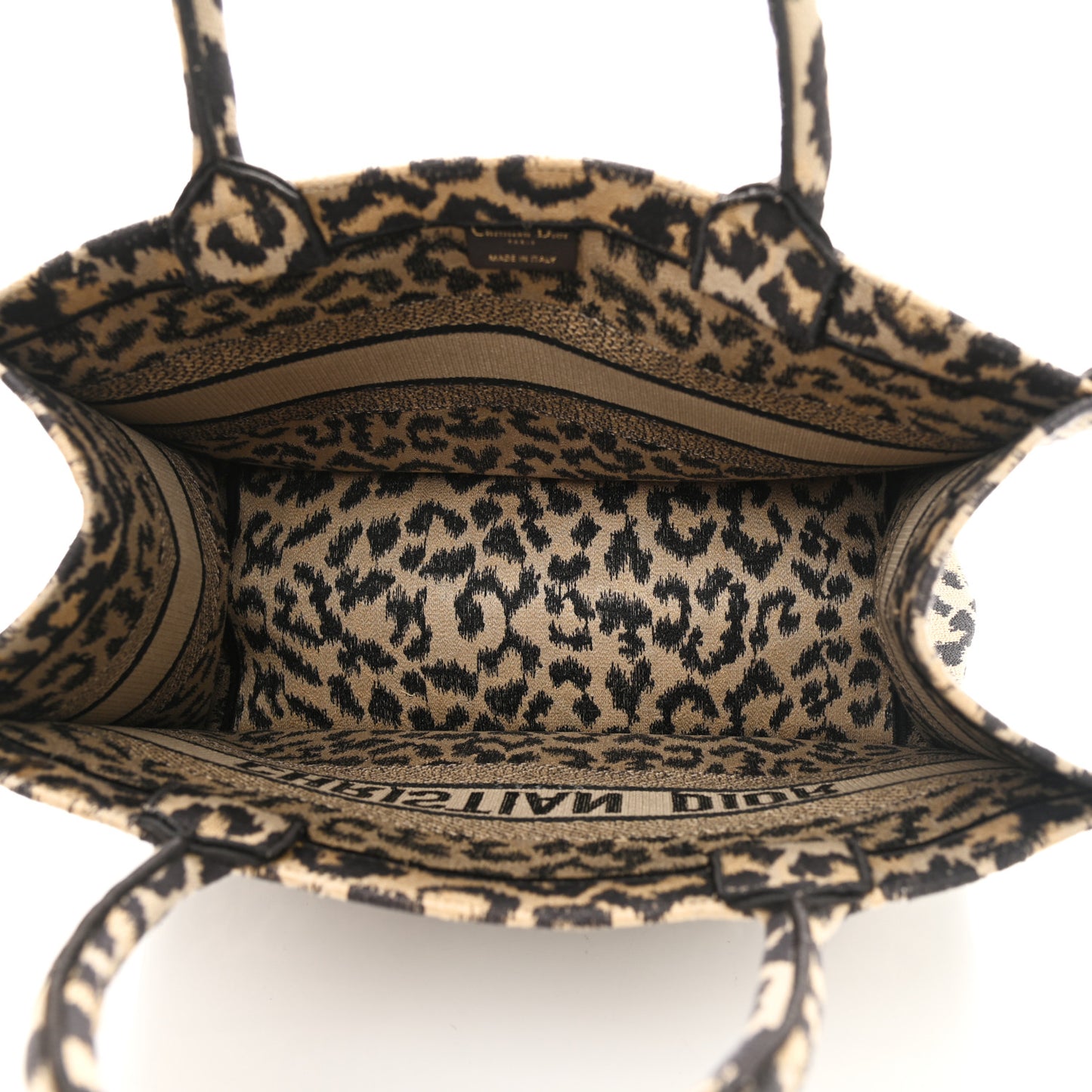 Canvas Mizza Embroidered Medium Leopard Book Tote Beige