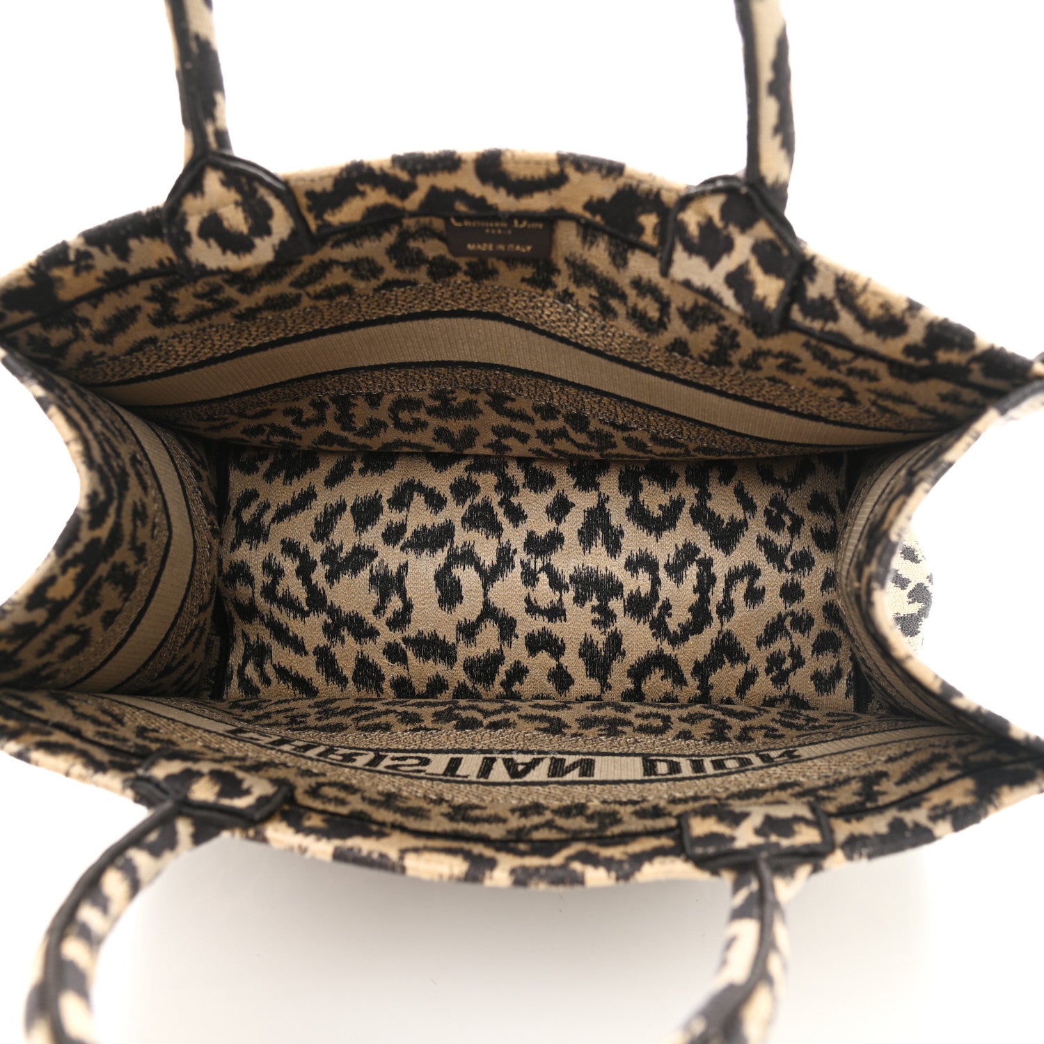 Christian Dior Canvas Mizza Embroidered Medium Leopard Book Tote Beige 5 of 12