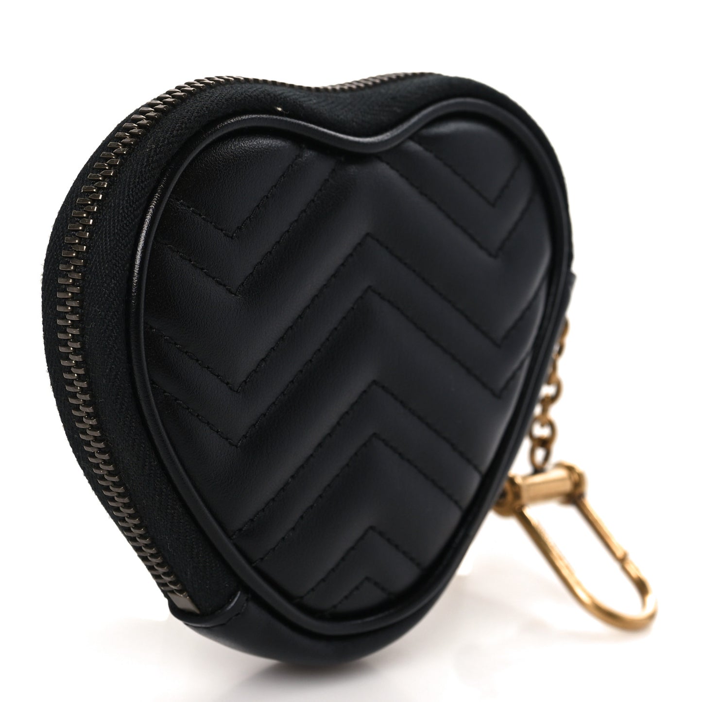 Calfskin Matelasse Chevron GG Marmont Heart Coin Purse Black