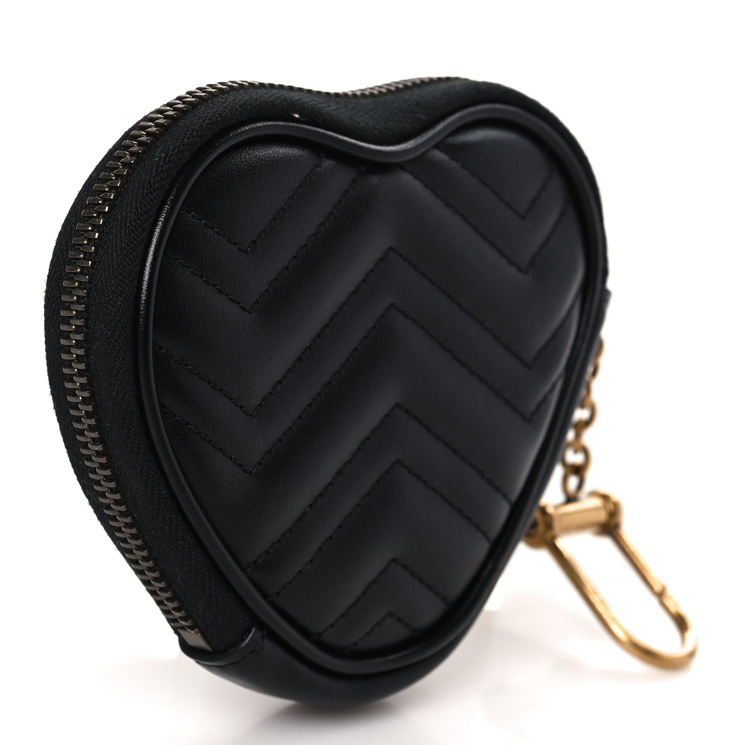Gucci Calfskin Matelasse Chevron GG Marmont Heart Coin Purse Black 3 of 6