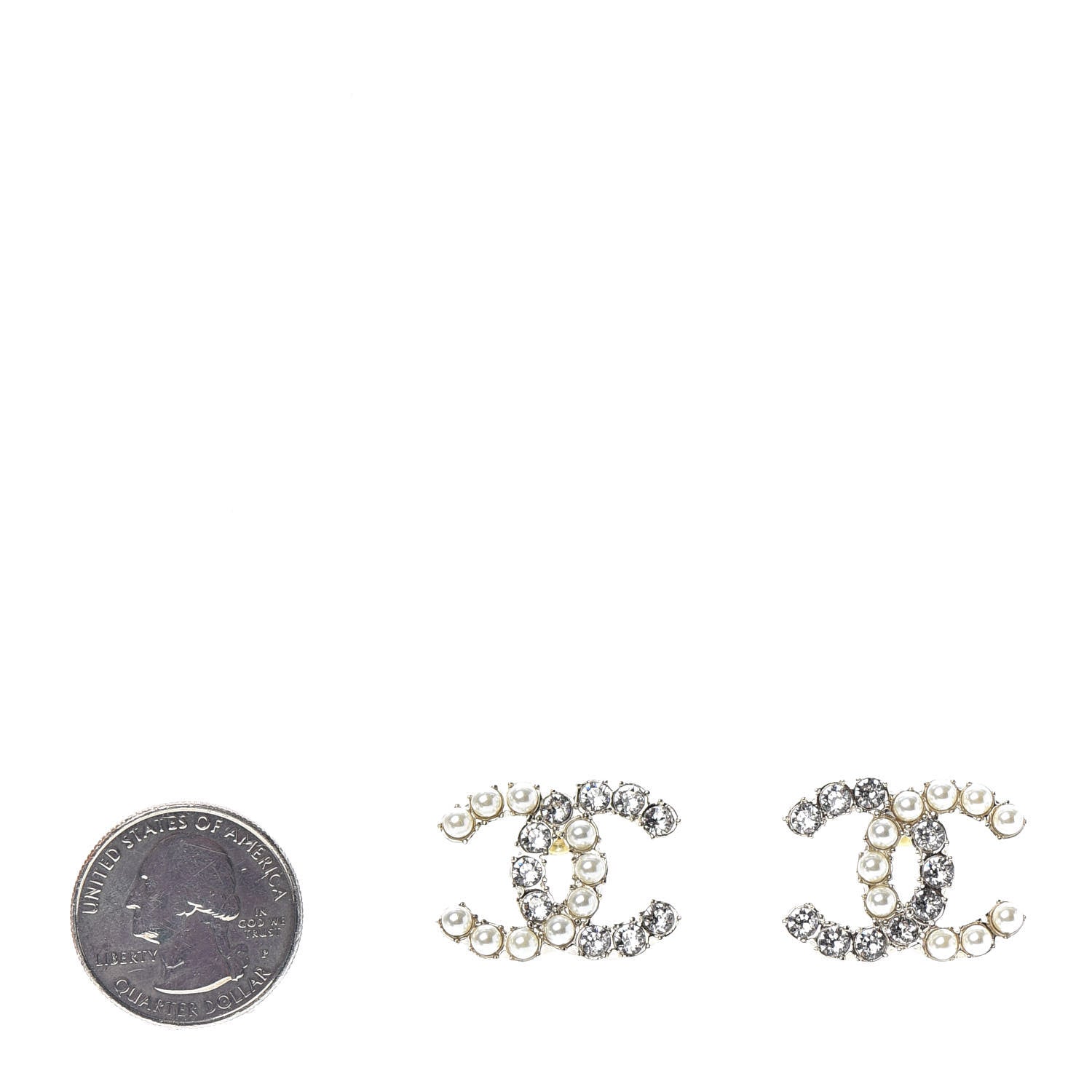 Chanel Crystal Pearl CC Dazzling Domino Earrings Gold 2 of 4