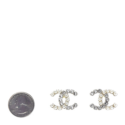 Chanel Crystal Pearl CC Dazzling Domino Earrings Gold 2 of 4
