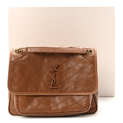 Saint Laurent Crinkled Calfskin Matelasse Monogram Medium Niki Chain Satchel Caramel 10 of 10