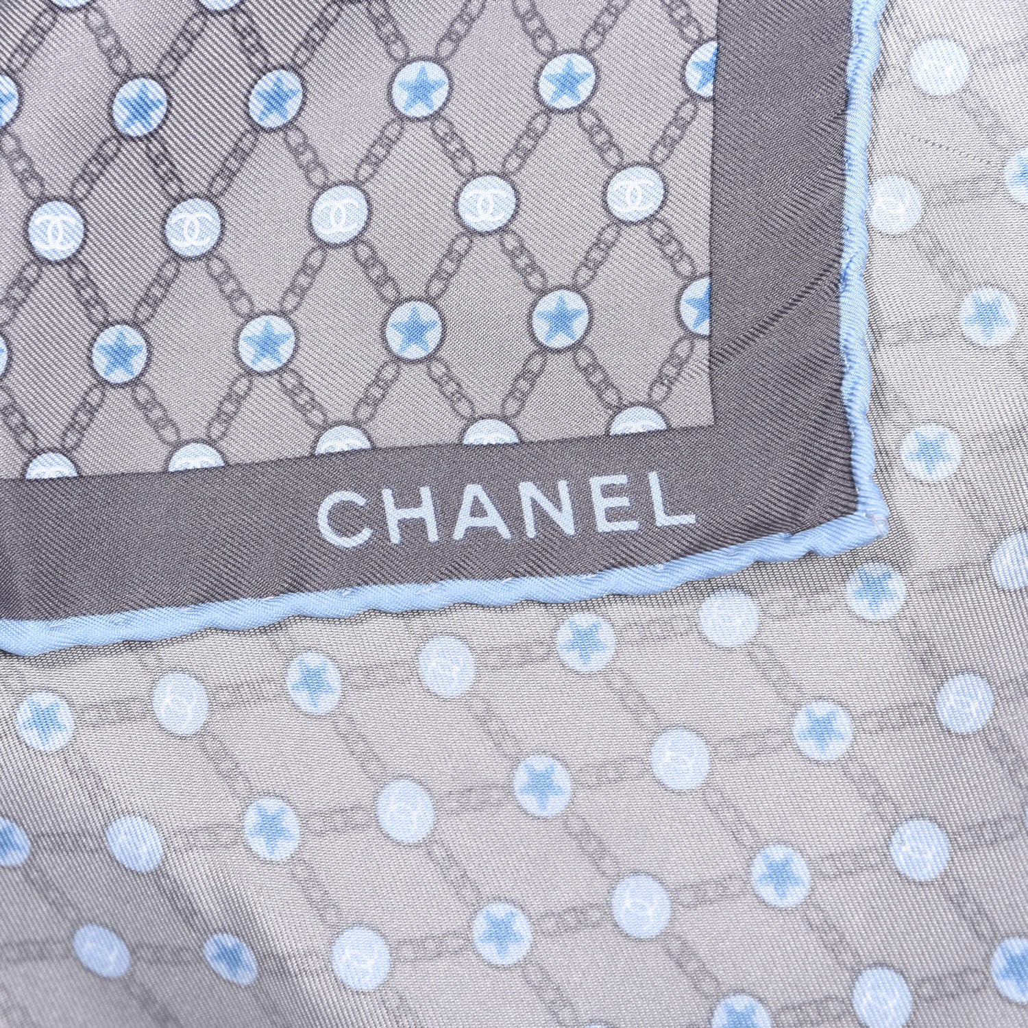 Chanel Silk Square Scarf Grey Blue 2 of 3