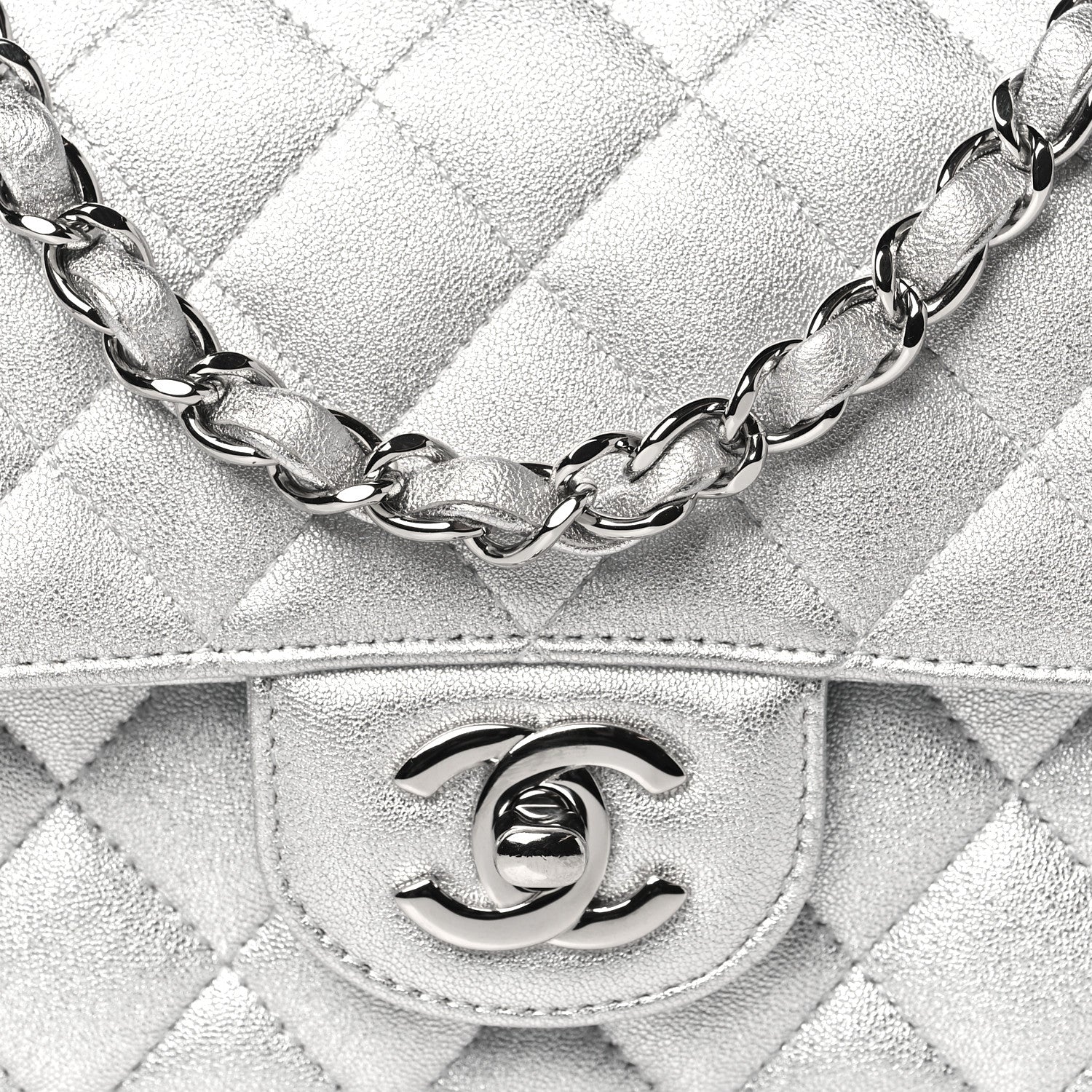 Chanel Metallic Lambskin Quilted Mini Rectangular Flap Silver 8 of 11