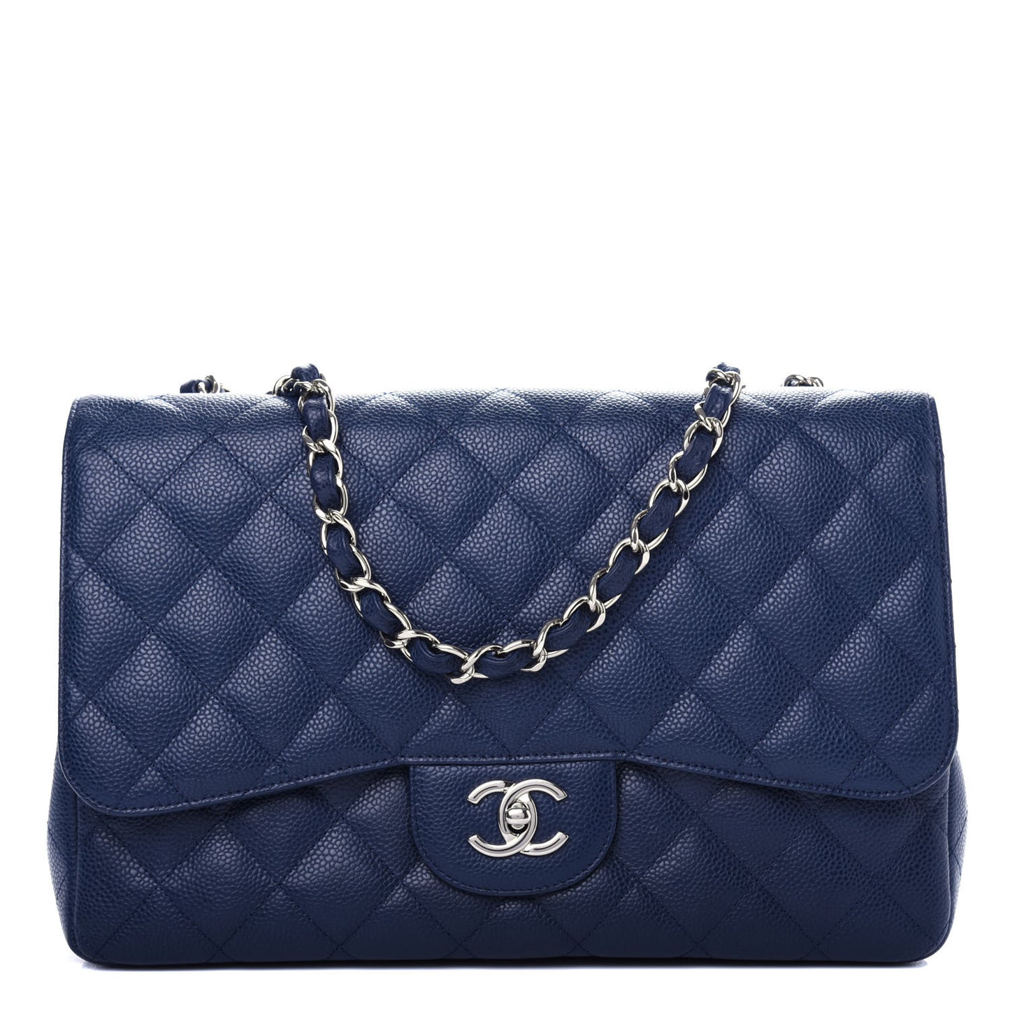 Caviar Quilted Jumbo Single Flap Navy