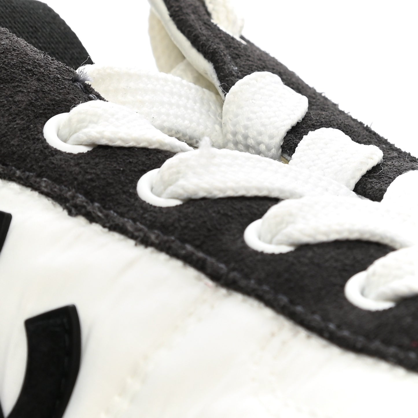 Nylon Suede Calfskin CC Sneakers 37.5 White Dark Grey