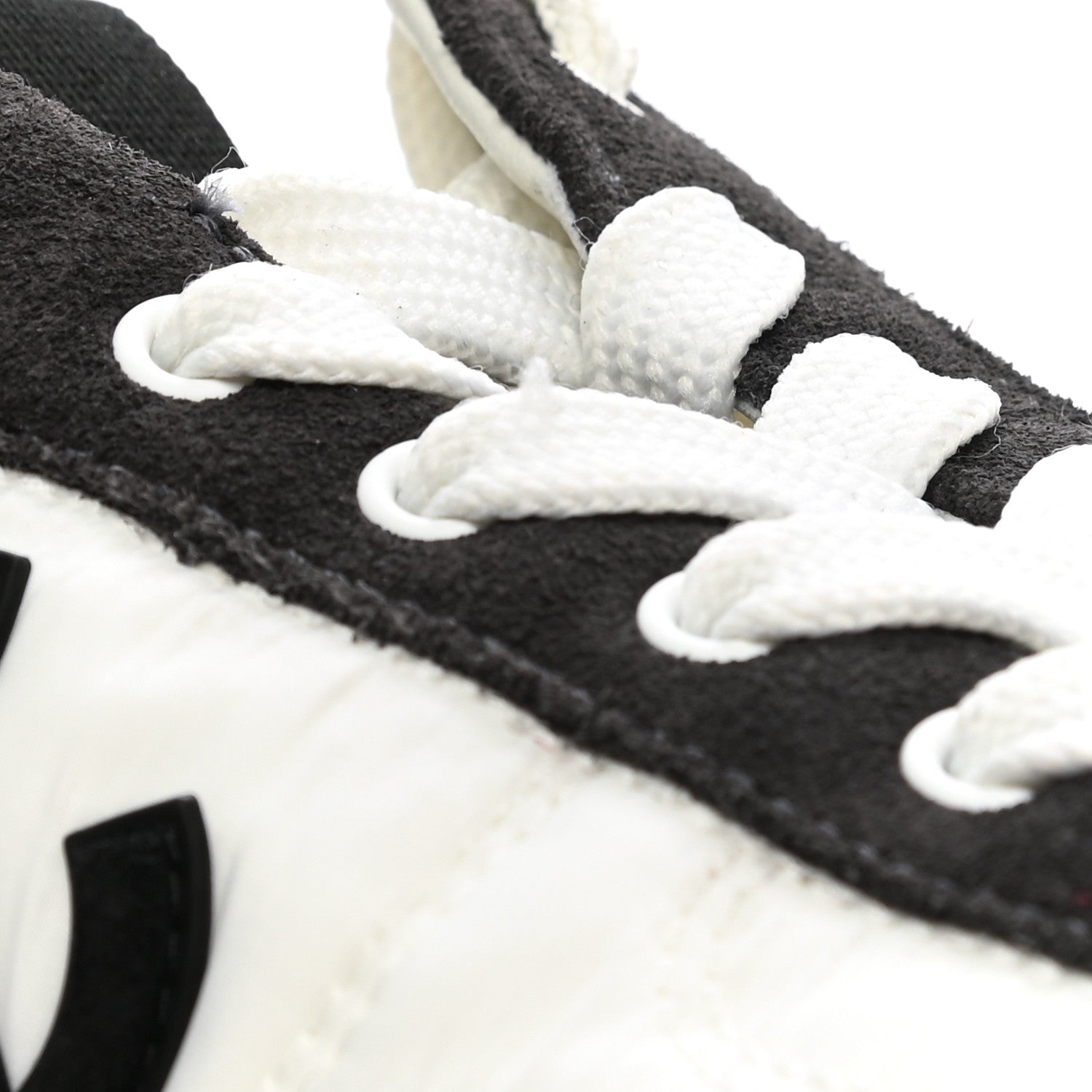 Chanel Nylon Suede Calfskin CC Sneakers 37.5 White Dark Grey 8 of 10