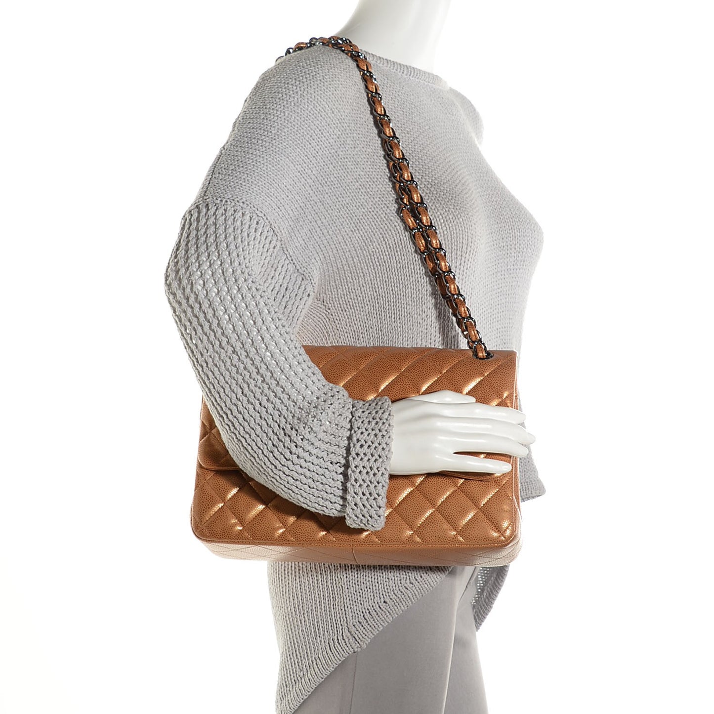 Metallic Caviar Quilted Jumbo Double Flap Copper