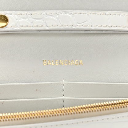 Balenciaga Shiny Calfskin Crocodile Embossed Hourglass Chain Bag White 6 of 11
