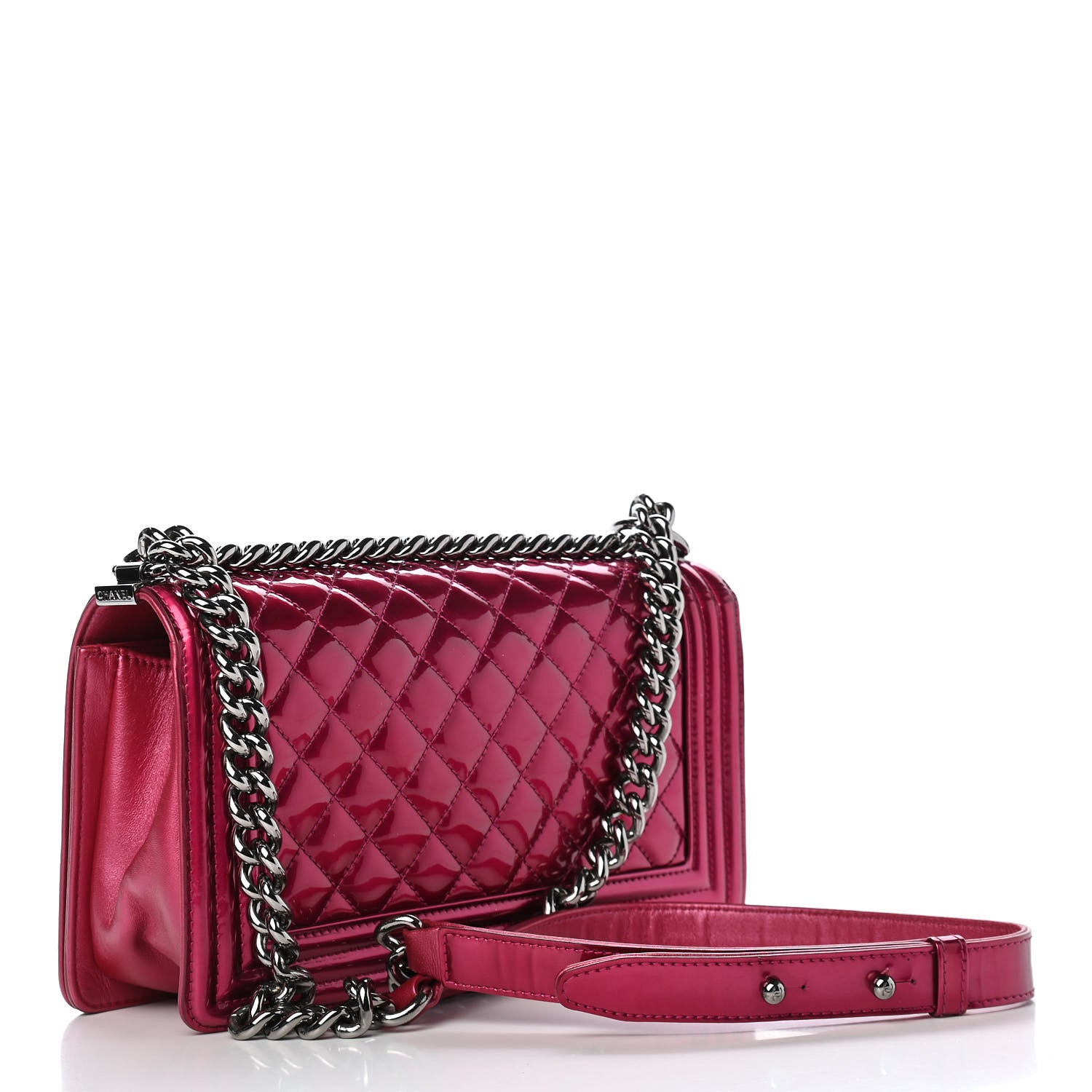 Chanel Metallic Patent Calfskin Quilted Medium Boy Flap Pink 3 of 19