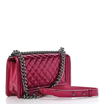 Chanel Metallic Patent Calfskin Quilted Medium Boy Flap Pink 3 of 19
