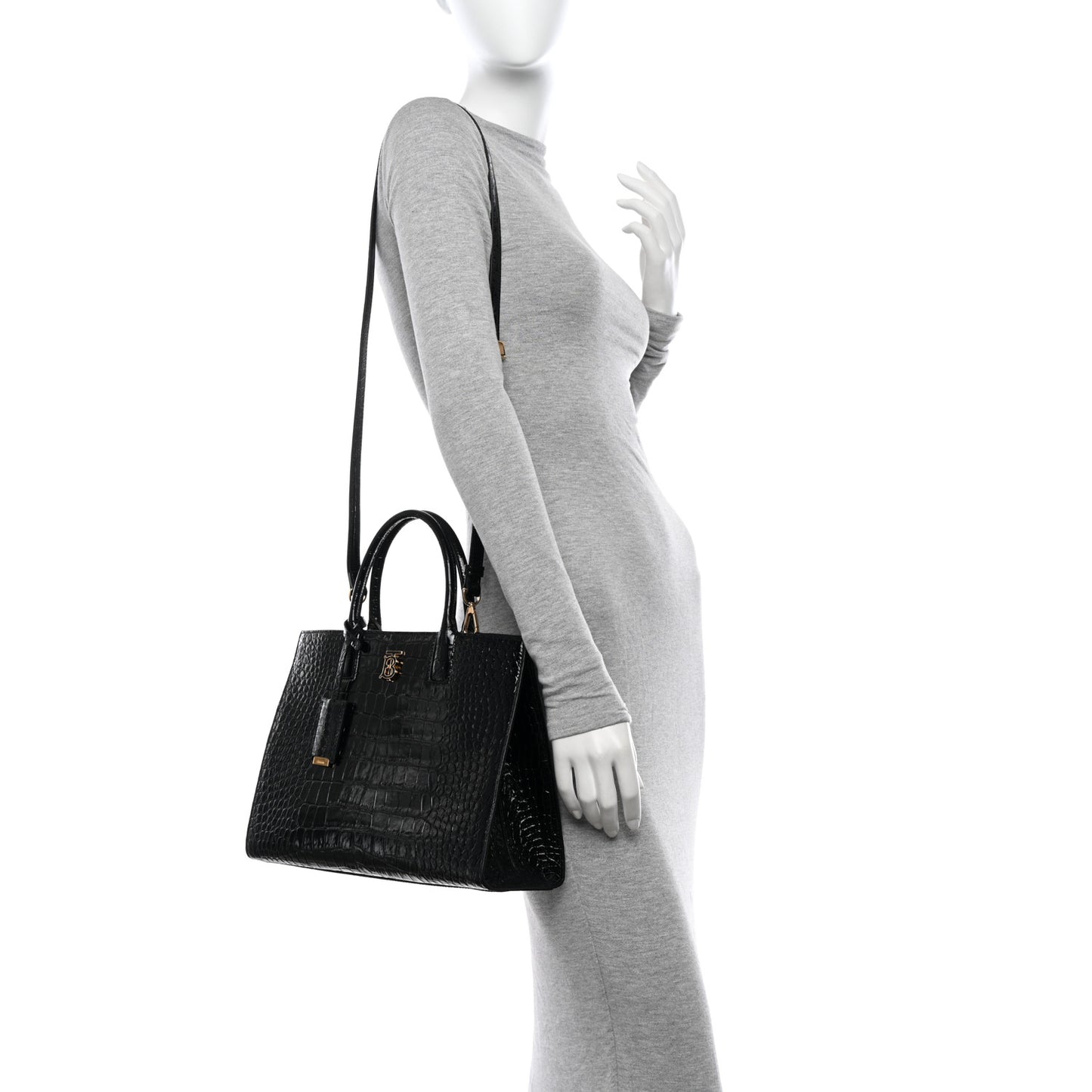 Crocodile Embossed Calfskin Small Frances Tote Black