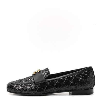Chanel Sequin Lambskin Quilted CC Loafers 36 Black 1 of 8