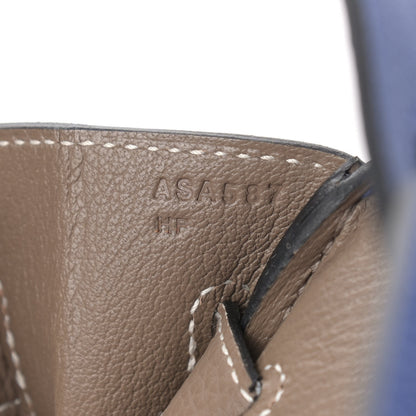 Hermes Togo Bi-Color Horseshoe Birkin 30 Bleu Electrique Etoupe 7 of 13