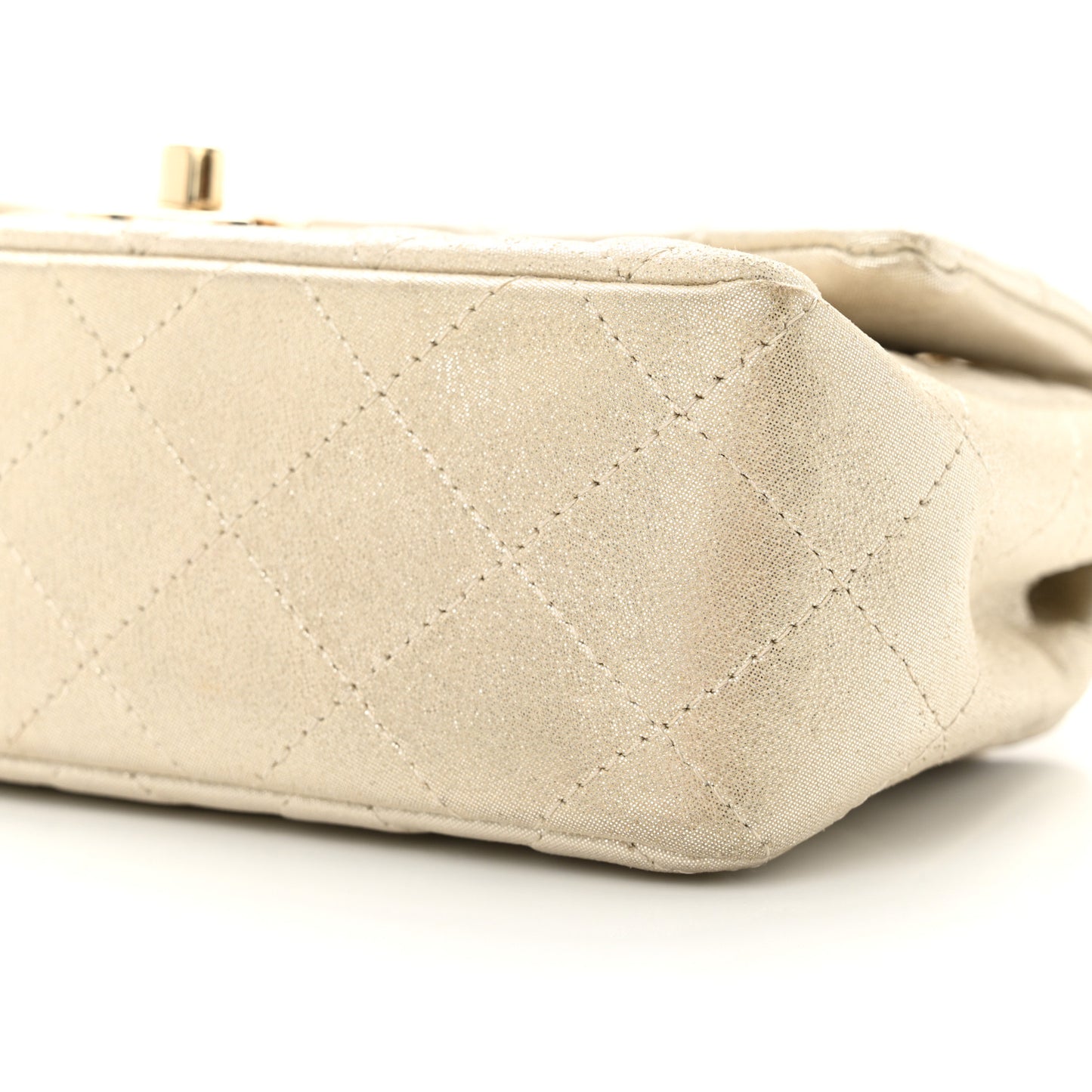 Iridescent Calfskin Quilted Mini Rectangular Flap Light Gold