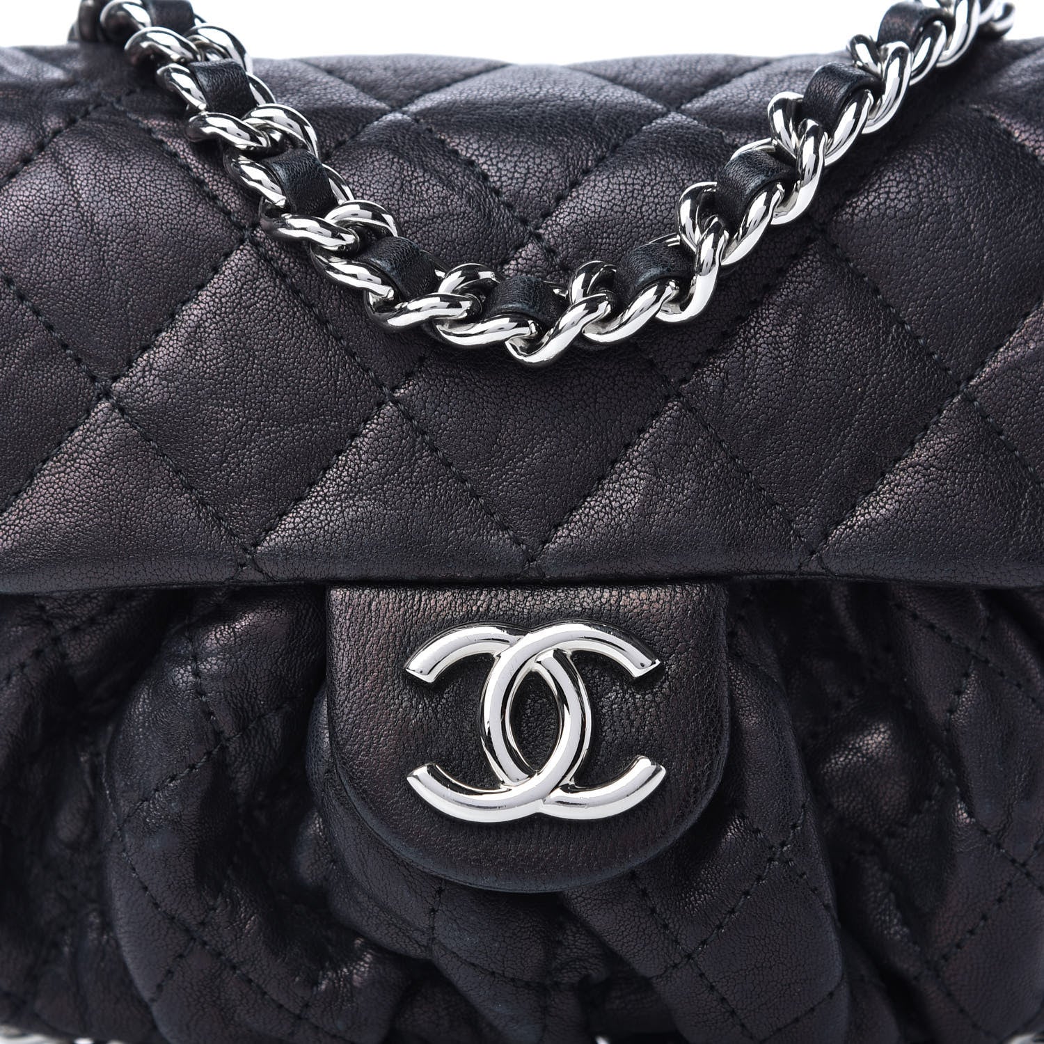 Chanel Metallic Washed Lambskin Quilted Mini Chain Around Flap Black 10 of 10