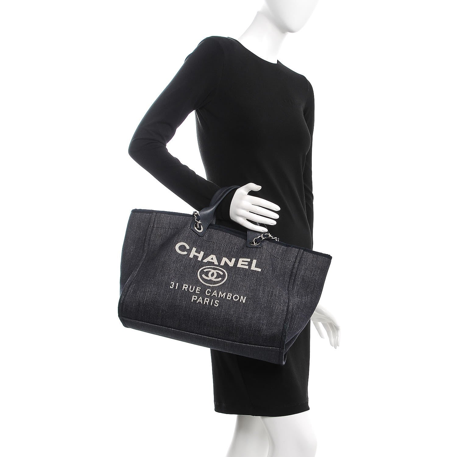Chanel Denim Large Deauville Tote Dark Blue 3 of 10