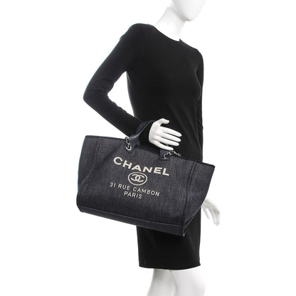 Chanel Denim Large Deauville Tote Dark Blue 3 of 10